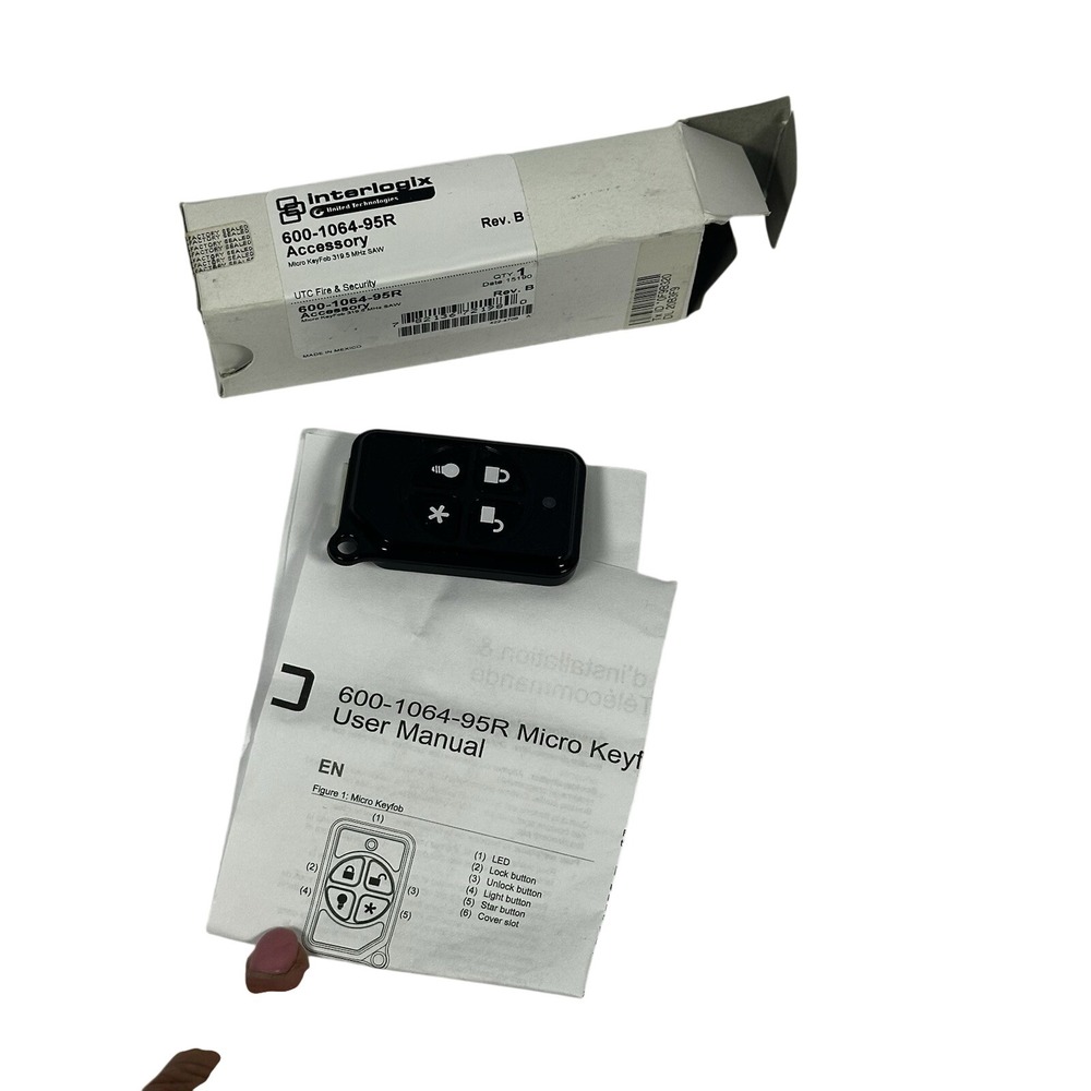 Interlogix 600-1064-95R Micro KeyFob 319.5 MHz SAW Security Remote Rev B‎ Black